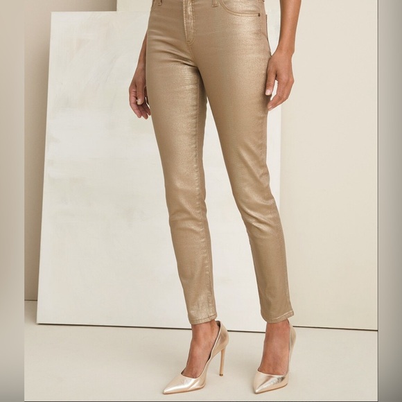 Chico's So Slimming Gold Metallic Alligator Ankle Jeans 3 16 - Picture 2 of 6